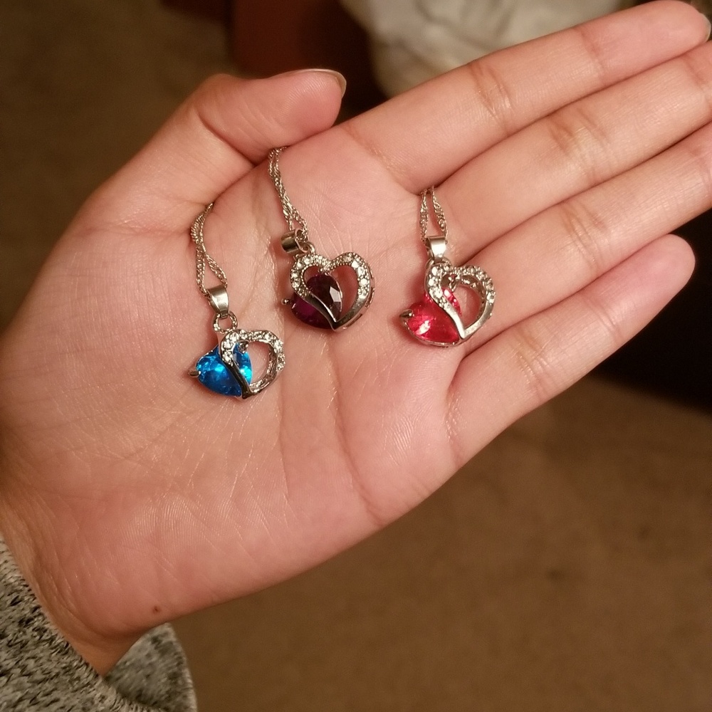 Sterling Silver Heart Gem Necklaces